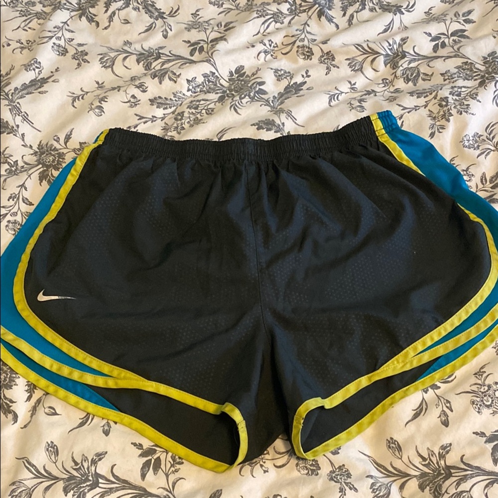 Nike Women's Black Shorts with Yellow and Blue Trim